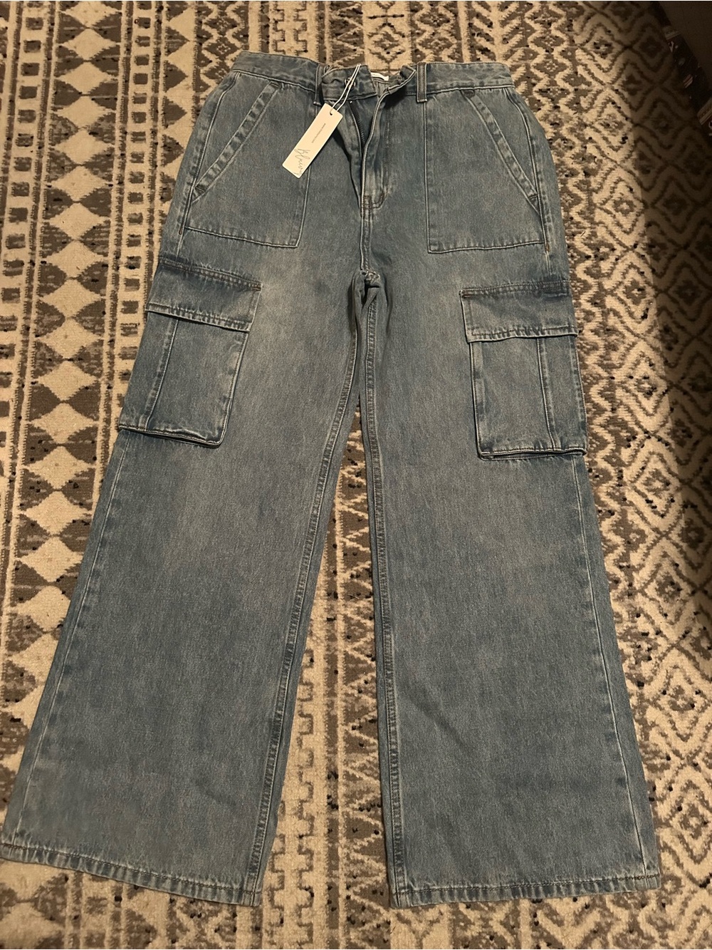 Bluivy Women's Light Blue Wide-Leg Cargo Jeans